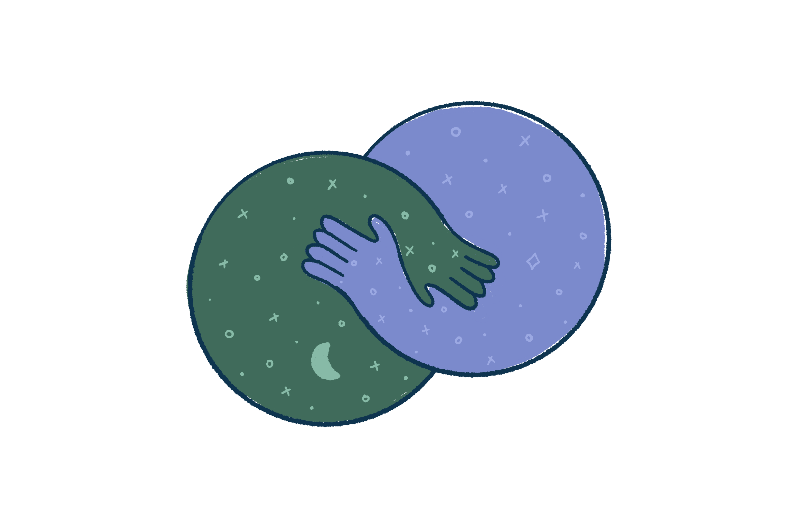 Two cosmic circles with interlocking hands