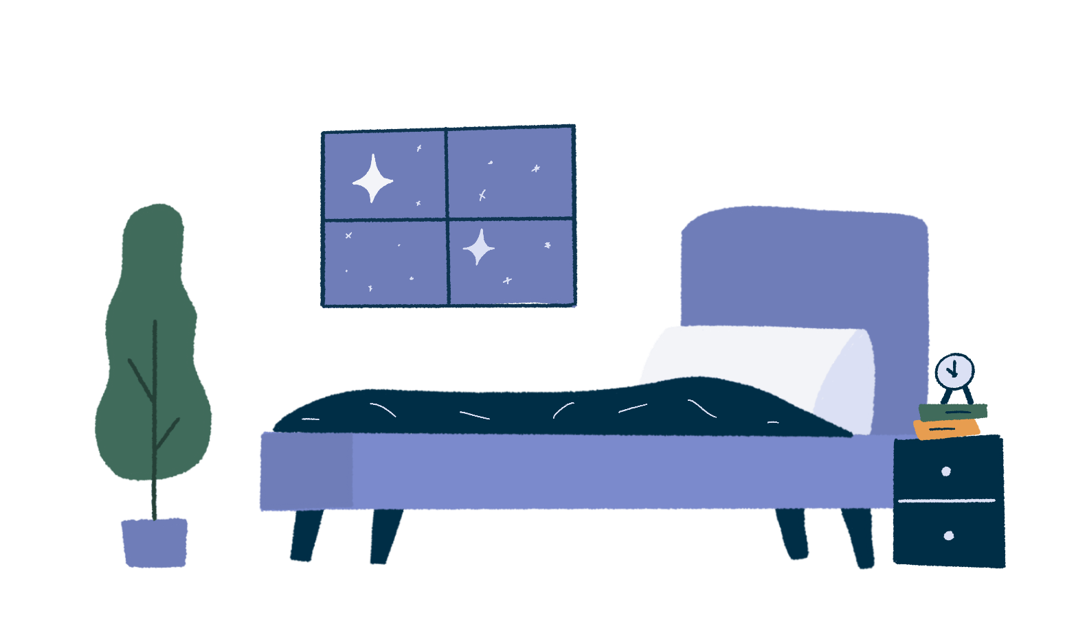 A calm bedroom at night